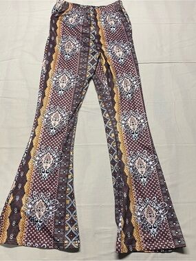 Boho-Print Flared Leggings in Brown & Mustard